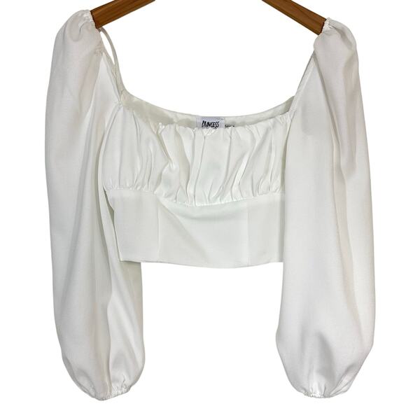Princess Polly Ariah White Long Balloon Sleeve Milkmaid Crop Top Size 4 - Picture 2 of 16